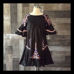 Free People black dress XSmall floral festival boho chic dark feminine fiesta